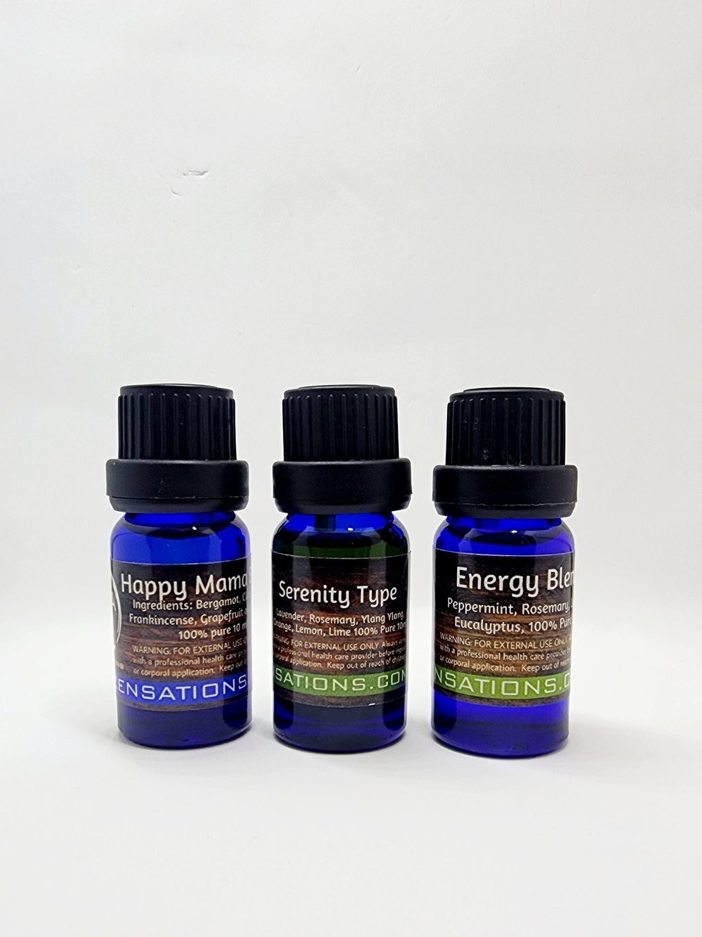 Blue Essential Oil Trio — Happy Mama, Serenity Type & Energy Blend